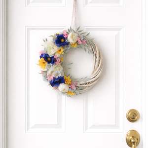 Tavaszi virágos ajtódísz � pasztell koszorú (22 cm) - otthon & életmód - dekoráció - ajtó- és ablak dekoráció - ablakdísz - Meska.hu