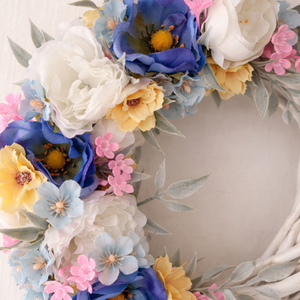 Tavaszi virágos ajtódísz � pasztell koszorú (22 cm) - otthon & életmód - dekoráció - ajtó- és ablak dekoráció - ablakdísz - Meska.hu