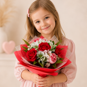 Piros-rózsaszín virágcsokor kislányoknak - Meska.hu