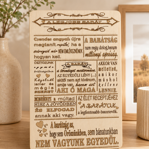 A legjobb barát – gravírozott fatábla, Otthon & Életmód, Dekoráció, Kép & Falikép, Táblakép, Famegmunkálás, 

Szívhez szóló, lézergravírozott fatábla a barátság legszebb gondolataival. Különleges ajándék leh..., MESKA