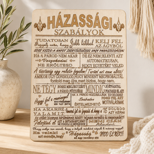 Házassági szabályok � gravírozott fatábla - Meska.hu