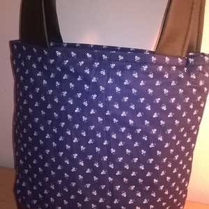 Vászon és bőr - virágos válltáska - Meska.hu