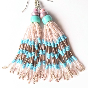 Kék gyöngyház és lila fürtüs gyöngy fülbevaló , Ékszer, Fülbevaló, Csillár fülbevaló, Ékszerkészítés, Gyöngyfűzés, gyöngyhímzés, MESKA