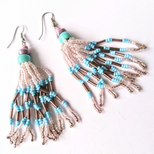 Kék gyöngyház és lila fürtüs gyöngy fülbevaló  - ékszer - fülbevaló - csillár fülbevaló - Meska.hu