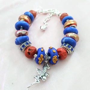 Csillogó tenger, forró homok - Tündér, kék, arany, és barna színekben pompázó Pandora stílusú charm karkötő, Ékszer, Karkötő, Charm karkötő, Gyöngyfűzés, gyöngyhímzés, MESKA