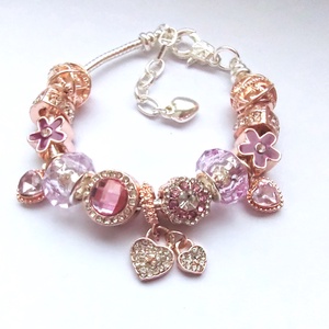 Virágoskert az élet - Rózsa arany és rózsaszín színekben pompázó Pandora stílusú charm karkötő - Rosé Gold - ékszer - karkötő - charm karkötő - Meska.hu