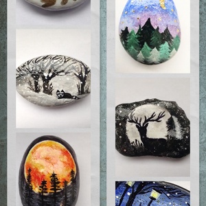 Kézzel festett gyerek sziluett a téli hóesésben - kavics - otthon & életmód - dekoráció - asztal és polc dekoráció - kavics & kő - Meska.hu