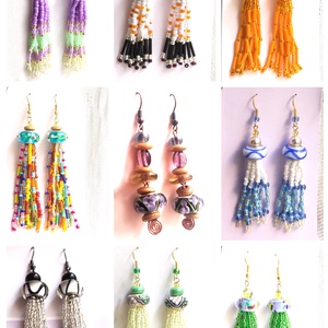 Narancs és málna fürtüs gyöngy fülbevaló  - ékszer - fülbevaló - rojtos fülbevaló - Meska.hu