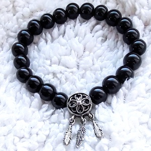 Ében fekete álomfogós karkötő  - Édes álom - álomfogó, álom csapda, Ékszer, Karkötő, Charm karkötő, Gyöngyfűzés, gyöngyhímzés, MESKA