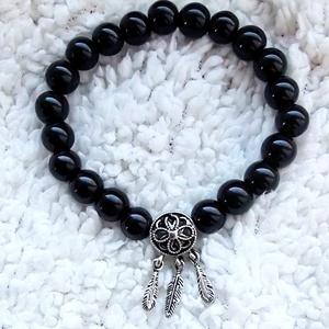 Ében fekete álomfogós karkötő  - Édes álom - álomfogó, álom csapda - ékszer - karkötő - charm karkötő - Meska.hu