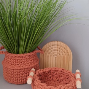 Egyedi horgolt tárolók terrakotta színben - horgolt kosár szett, Otthon & Életmód, Dekoráció, Asztal és polc dekoráció, Dekorációs tál, tartó, Horgolás, MESKA