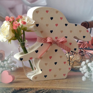 Hősszerelmes nyúl mini üvegvázával, Otthon & Életmód, Dekoráció, Asztal és polc dekoráció, Asztaldísz, Decoupage, transzfer és szalvétatechnika, Gipszöntés, MESKA