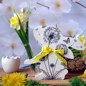 Pitypangok feketén fehéren - nyúl mini üvegvázával, Otthon & Életmód, Dekoráció, Asztal és polc dekoráció, Asztaldísz, Decoupage, transzfer és szalvétatechnika, Gipszöntés, MESKA