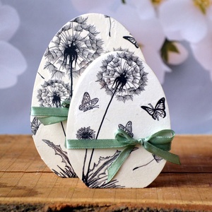 Tojás modern köntösben - pitypang mintával (2-féle méretben), Otthon & Életmód, Dekoráció, Asztal és polc dekoráció, Asztaldísz, Decoupage, transzfer és szalvétatechnika, Gipszöntés, MESKA