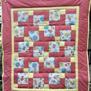 Állatkás piros pöttyös patchwork babatakaró - Meska.hu