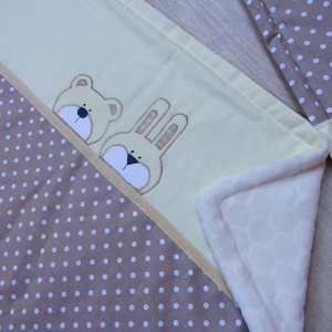 Applikált BABATAKARÓ és párna, bézs-pöttyös, Bear and Bunny -  - Meska.hu