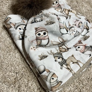 Csősál - bojtos sapka szett - Meska.hu