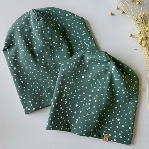 Beanie sapka - smaragdzöld pöttyös , Ruha & Divat, Babaruha & Gyerekruha, Babasapka, Varrás, MESKA