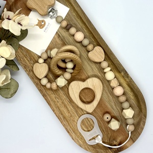 M Box - Beige szívecske - baba - mama - baba játékok - cumilánc - Meska.hu