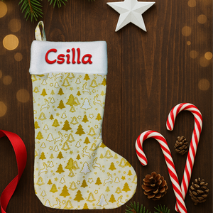 Mikuláscsizma, TÖBBFÉLE, drapp alapon bármilyen NÉVVEL vagy FELIRATTAL, Karácsony, Mikulás, Mikulás csizma és zokni, Varrás, MESKA