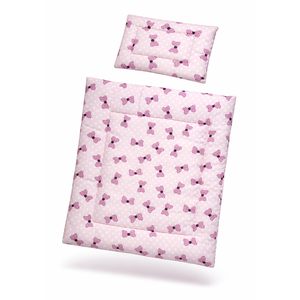 Rózsaszín pöttyös-masnis babaágynemű szett (takaró + párna), Baba - mama, Baba ágynemű, Szett kiságyba, Varrás, MESKA