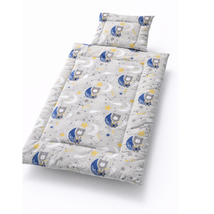 Szürke macis-holdas babaágynemű szett (takaró + párna), Baba - mama, Baba ágynemű, Szett kiságyba, Varrás, MESKA