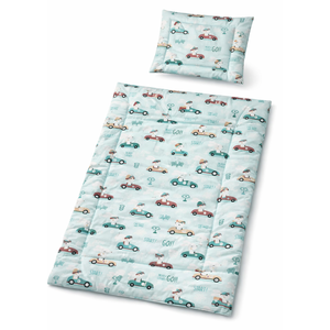 Zöld autós-nyuszis babaágynemű szett (takaró + párna), Baba - mama, Baba ágynemű, Szett kiságyba, Varrás, MESKA