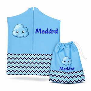 Ovis zsák + tornazsák szett névvel és jellel (kék + cikcakkmintás), ajándék szeretetküldővel, Játék & Sport, Ovis felszerelés, Ovis szett, Varrás, Mindenmás, MESKA