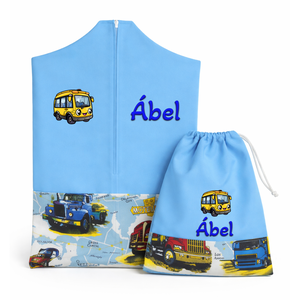 Ovis zsák + tornazsák szett névvel és jellel (kék + kamionos), ajándék szeretetküldővel - Meska.hu