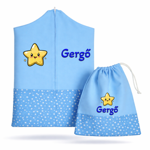 Ovis zsák + tornazsák szett névvel és jellel (kék + csillagos), ajándék szeretetküldővel, Játék & Sport, Ovis felszerelés, Ovis szett, Varrás, Mindenmás, MESKA