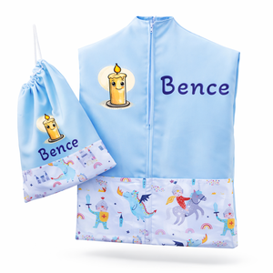 Ovis zsák + tornazsák szett névvel és jellel (kék + királyfis-sárkányos), ajándék szeretetküldővel, Játék & Sport, Ovis felszerelés, Ovis szett, Varrás, Mindenmás, MESKA