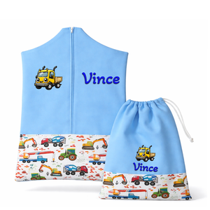 Ovis zsák + tornazsák szett névvel és jellel (kék + munkagépes-téglás), ajándék szeretetküldővel, Játék & Sport, Ovis felszerelés, Ovis szett, Varrás, Mindenmás, MESKA