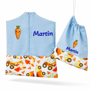 Ovis zsák + tornazsák szett névvel és jellel (kék + narancssárga dömperes-betonkeverős), ajándék szeretetküldővel, Játék & Sport, Ovis felszerelés, Ovis szett, Varrás, Mindenmás, MESKA