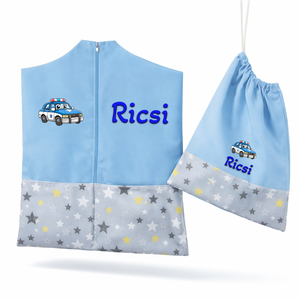 Ovis zsák + tornazsák szett névvel és jellel (kék + szürke-sárga csillagos), ajándék szeretetküldővel, Játék & Sport, Ovis felszerelés, Ovis szett, Varrás, Mindenmás, MESKA