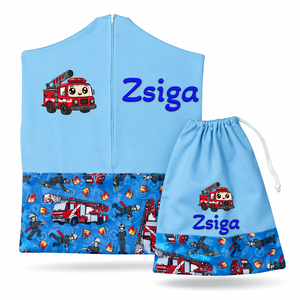 Ovis zsák + tornazsák szett névvel és jellel (kék + tűzoltós), ajándék szeretetküldővel, Játék & Sport, Ovis felszerelés, Ovis szett, Varrás, Mindenmás, MESKA