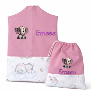 Ovis zsák + tornazsák szett névvel és jellel (rózsaszín + alvó állatkás), ajándék szeretetküldővel, Játék & Sport, Ovis felszerelés, Ovis szett, Varrás, Mindenmás, MESKA