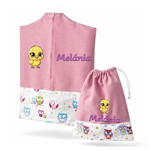 Ovis zsák + tornazsák szett névvel és jellel (rózsaszín + baglyos), ajándék szeretetküldővel, Játék & Sport, Ovis felszerelés, Ovis szett, Varrás, Mindenmás, MESKA