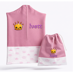 Ovis zsák + tornazsák szett névvel és jellel (rózsaszín + fehér alapon rózsaszín koronás), ajándék szeretetküldővel, Játék & Sport, Ovis felszerelés, Ovis szett, Varrás, Mindenmás, MESKA