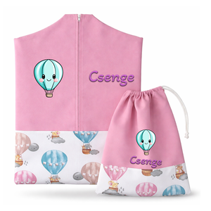Ovis zsák + tornazsák szett névvel és jellel (rózsaszín + hőlégballonos), ajándék szeretetküldővel, Játék & Sport, Ovis felszerelés, Ovis szett, Varrás, Mindenmás, MESKA