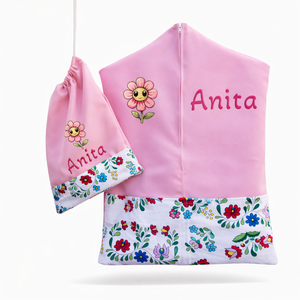 Ovis zsák + tornazsák szett névvel és jellel (rózsaszín + kalocsai), ajándék szeretetküldővel, Játék & Sport, Ovis felszerelés, Ovis szett, Varrás, Mindenmás, MESKA