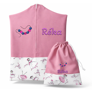 Ovis zsák + tornazsák szett névvel és jellel (rózsaszín + karcsú balerinás), ajándék szeretetküldővel, Játék & Sport, Ovis felszerelés, Ovis szett, Varrás, Mindenmás, MESKA