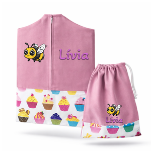 Ovis zsák + tornazsák szett névvel és jellel (rózsaszín + muffinos), ajándék szeretetküldővel, Játék & Sport, Ovis felszerelés, Ovis szett, Varrás, Mindenmás, MESKA