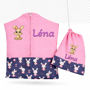 Ovis zsák + tornazsák szett névvel és jellel (rózsaszín + nyuszis), ajándék szeretetküldővel, Játék & Sport, Ovis felszerelés, Ovis szett, Varrás, Mindenmás, MESKA