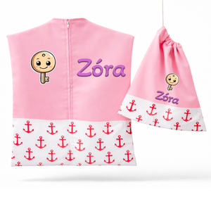 Ovis zsák + tornazsák szett névvel és jellel (rózsaszín + piros horgonyos), ajándék szeretetküldővel, Játék & Sport, Ovis felszerelés, Ovis szett, Varrás, Mindenmás, MESKA