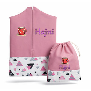 Ovis zsák + tornazsák szett névvel és jellel (rózsaszín + rózsaszín háromszöges), ajándék szeretetküldővel, Játék & Sport, Ovis felszerelés, Ovis szett, Varrás, Mindenmás, MESKA