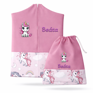 Ovis zsák + tornazsák szett névvel és jellel (rózsaszín + rózsaszín sörényű unikornisos), ajándék szeretetküldővel, Játék & Sport, Ovis felszerelés, Ovis szett, Varrás, Mindenmás, MESKA