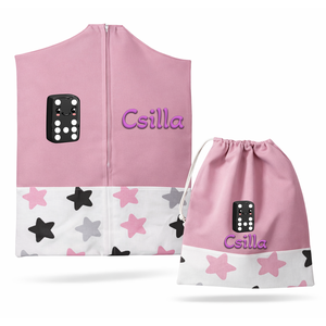 Ovis zsák + tornazsák szett névvel és jellel (rózsaszín + r.szín-szürke-fekete csillagos), ajándék szeretetküldővel, Játék & Sport, Ovis felszerelés, Ovis szett, Varrás, Mindenmás, MESKA