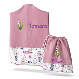 Ovis zsák + tornazsák szett névvel és jellel (rózsaszín + tavaszi virágos), ajándék szeretetküldővel, Játék & Sport, Ovis felszerelés, Ovis szett, Varrás, Mindenmás, MESKA