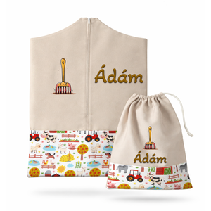 Ovis zsák + tornazsák szett névvel és jellel (drapp + farmos), ajándék szeretetküldővel, Játék & Sport, Ovis felszerelés, Ovis szett, Varrás, Mindenmás, MESKA