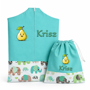 Ovis zsák + tornazsák szett névvel és jellel (mentazöld + zöld elefántos), ajándék szeretetküldővel, Játék & Sport, Ovis felszerelés, Ovis szett, Varrás, Mindenmás, MESKA